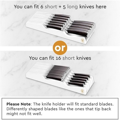 Bambusi In-Drawer Knife Block - Organizes Up to 16 Knives (White)