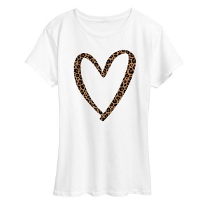 Women's - Instant Message - Leopard Print Heart Outline Short Sleeve Graphic T-Shirt - 1 of 4