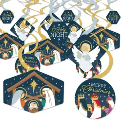 Big Dot of Happiness Holy Nativity - Manger Scene Religious Christmas Hanging Decor - Party Decoration Swirls - Set of 40