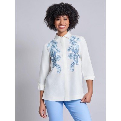 Jones New York Button-Front Embroidered Blouse - XL