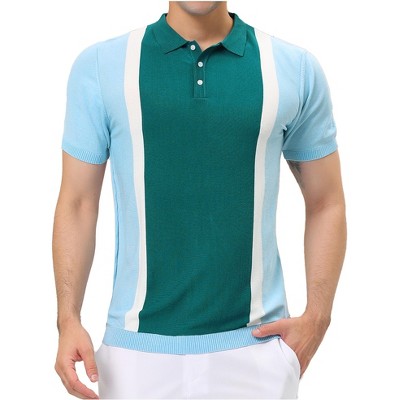 Lars Amadeus Men's Irregular Color Block Patchwork Knitted Short Sleeves Polo Shirts