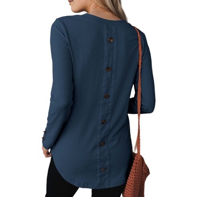 Amaryllis Women's Long-Sleeve Button-Back Top Elegant Lace Detail Comfortable Stylish