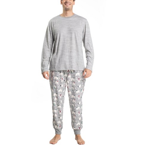 New Family PJ s Men's Waffle Bear Fairisle 2 Pcs Pajama Jogger Set,  Green,Medium