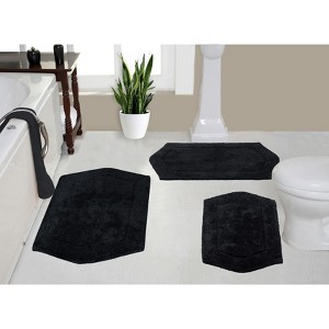 Waterford Collection Tufted Bath Rug, Extra Soft and Absorbent, Non-Slip Bath Mats, Machine Washable bath rugs for Bathroom, 3 Piece Set, Black - 1 of 4
