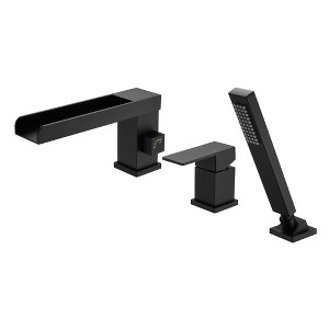 Sumerain Roman Tub Faucet Matte Black 3 Hole Waterfall Bathtub filler Deck Mount Tub Filler with Hand Shower - 1 of 4