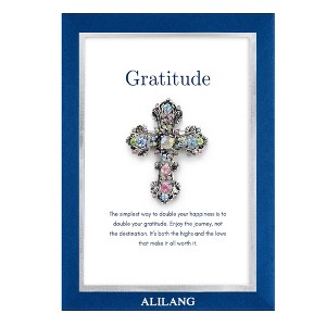Anna-Kaci Iridescent Rhinestone Cross Fashion Style Brooch Pin with Gift Message Card Envelope - 1 of 4