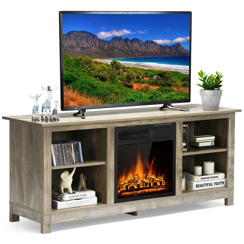 Costway 58'' 2-Tier Fireplace TV Stand W/18'' 1500W Electric Fireplace 65'', 1 of 13