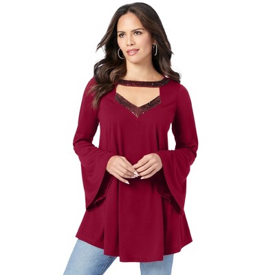 Roaman's Women's Plus Size Sequin Cutout Tunic