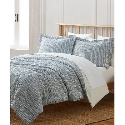 Blue Loom 3pc Full/queen River Puckered Striped Jacquard Comforter ...