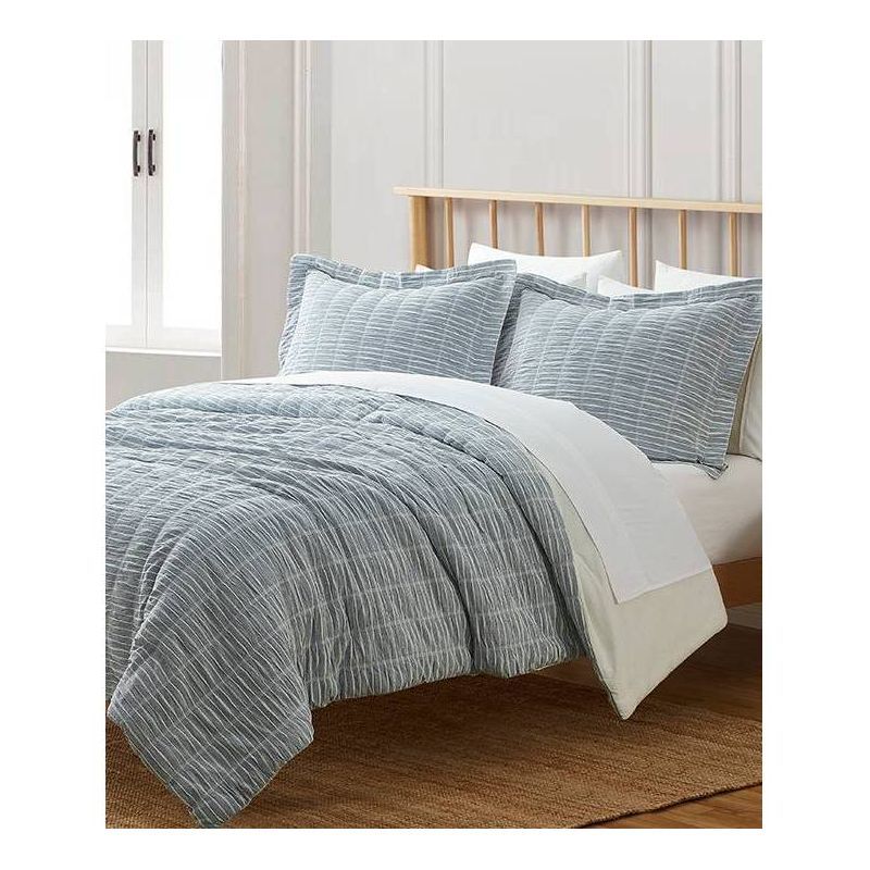 Blue Loom 3pc Puckered Striped Jacquard Comforter Bedding Set, 1 of 7