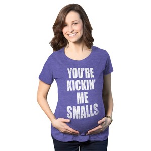 Maternity Kicking Me Smalls Funny T shirt Pregnancy Announcement Novelty Tee - Crazy Dog Maternity T Shirt - 1 of 4
