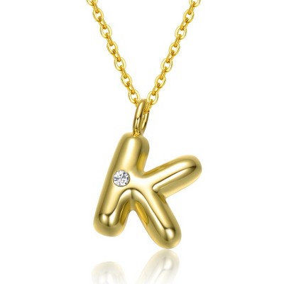 Kids' 14K gold plated necklace with white swarovski crystal initial pendant in bubble letter design