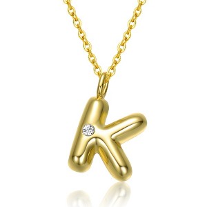 Kids' 14K gold plated necklace with white swarovski crystal initial pendant in bubble letter design - 1 of 3
