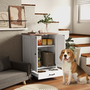 Akoasm Storable Dog Feeding Station & Cabinet With Hooks, Adjustable Panel And Removable Hidden Dog Bowls For Medium Dog-White - 1 of 4