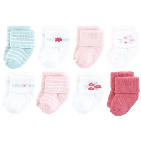 Hudson Baby Infant Girl Cotton Rich Newborn and Terry Socks, Tiny Flowers - image 1 of 4