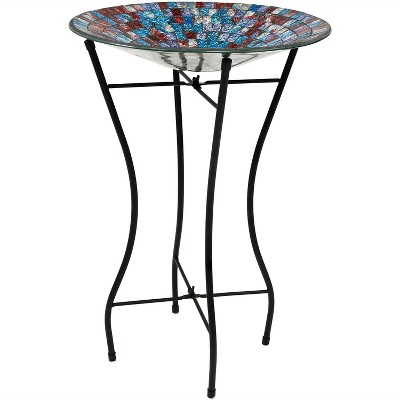 Sunnydaze Outdoor Garden Patio Bird Bath with Metal Stand and Multi-Colored Mosaic Tile Design Bowl - 14"