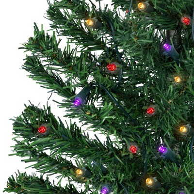 3' Green Pre-Lit Pine Artificial Christmas Tree with Multicolor LED Lights