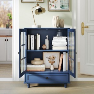 Vynxaria Minimalist Buffet Cabinet with Double Glass Doors & Drawer ¨C Modern Storage Sideboard for Living Room, Dining Room, Hallway, Entryway - 1 of 4