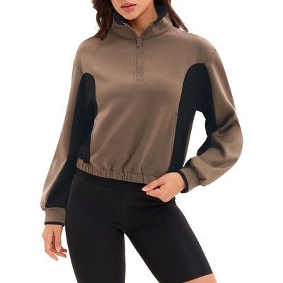 ATHLECHIC Women's Cropped Half Zip Pullover Long Sleeve Oversized Sweaters Workout Fall Outfits with Pockets Sweatshirts
