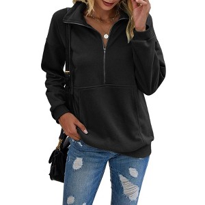 Women's Casual Long - Sleeve Collared Half - Zip Pullover Sweatshirt, Comfortable Top for Daily and Sports Wear - 1 of 4