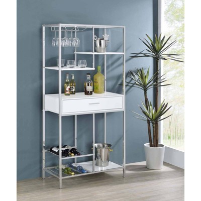 Figueroa White and Chrome Modern Bar Cabinet with Drawer