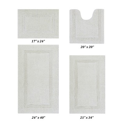 Lux Premium 100% Cotton Tufted Solid Reversible 4 PC Bath Rug Set – Ultra-Soft, Water-Absorbent, Durable, Machine Washable Bathroom Rug
