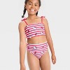 Girls' Hello Kitty Striped and Bow Printed Bikini Set - Red/White - 3 of 3