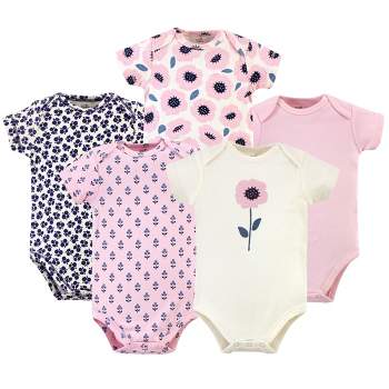 Touched by Nature Baby Girl Organic Cotton Bodysuits 5pk, Blossoms