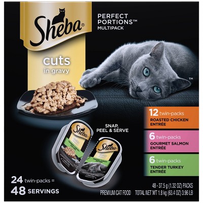 Sheba Perfect Portions Cuts In Gravy Chicken, Salmon & Turkey Entrée Premium Wet Cat Food - 2.6oz/24ct Variety Pack