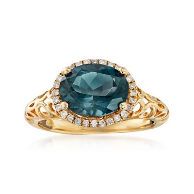Ross-Simons 3.00 Carat London Blue Topaz and .10 ct. t.w. Diamond Ring in 14kt Yellow Gold