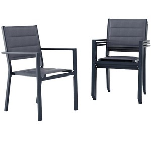 4-Piece Outdoor Dining Chairs Set, Textile Backrest & Metal Frame Stackable Patio Chairs for Lawn, Deck, Balcony - 1 of 4