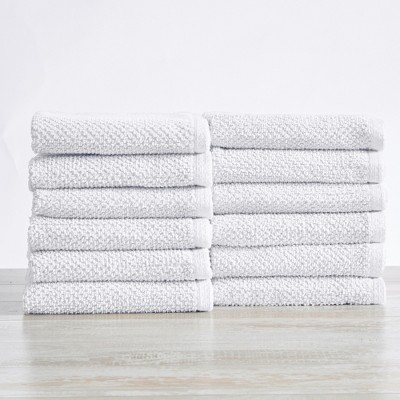 Wash 12pk, Light Grey Acacia Collection. Popcorn Weave 12-Pack 100% Cotton Ultra-Absorbant Quick-Dry Textured Washcloths