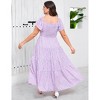 Womens Plus Size V Neck Summer Dress Layered Floral Print Long Maxi A Line Boho Dress - 4 of 4