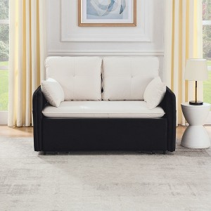 53" Modern Convertible Sofa Bed, Velvet Fabric Pull Out Sleeper Loveseat With USB Port And 2 Removable Armrests - 1 of 4