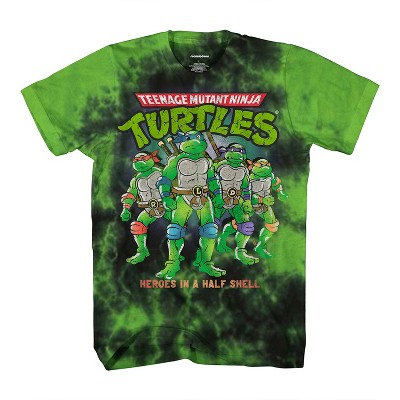 Mens Ninja Turtles Group Shirt - Straight From The Sewer - TMNT Throwback Classic Tie Dye T-Shirt (Black Green Dye, Medium)