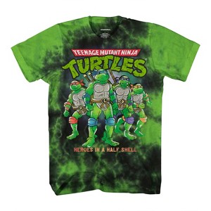 Mens Ninja Turtles Group Shirt - Straight From The Sewer - TMNT Throwback Classic Tie Dye T-Shirt (Black Green Dye, Medium) - 1 of 4