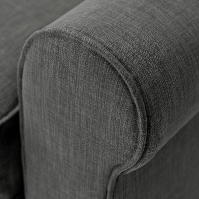 Gray Leather Rolled Arm Loveseat with Pillow Back
