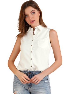 Allegra K Women's Single Breasted Casual Office Sleeveless Shirt