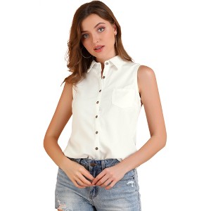 Allegra K Women's Single Breasted Casual Office Sleeveless Shirt - 1 of 4