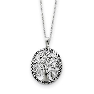 Black Bow Jewelry Rhodium Plated Sterling Silver & CZ Tree of Life Necklace, 18 Inch - 1 of 4