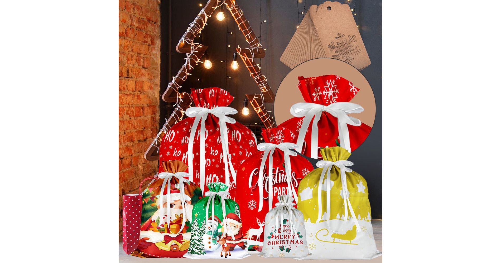 Swtroom Christmas Gift Bags 34Pcs Drawstrings Gift Bag Christmas Bags For Gifts Xmas Presents Wrapping Bags