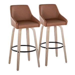 LumiSource Set of 2 Hannah Barstools Whitewashed PU/Black Metal - 1 of 4
