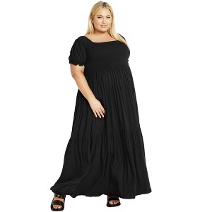 Avenue Women's Plus Size Sophia Shirred Bodice Maxi Dress - 1 of 4