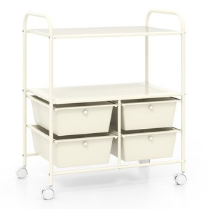 Gymax Rolling Storage Cart w/ 4 Drawers Multipurpose Utility Cart w/ 2 Shelves & Metal Frame Plastic Trolley on Wheels White - 1 of 4