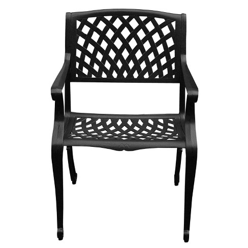 Modern Outdoor Mesh Cast Aluminum Patio Dining Chair Black Oakland Living