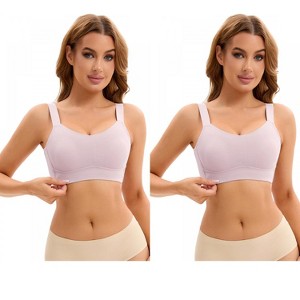 INSPIRE CHIC 2 Pcs Women's Push Up V Neck Full Coverage Wirefree Adjustable Straps Minimizer Bras - 1 of 4