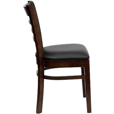 Walnut Wood and Black Vinyl Ladderback Side Chair