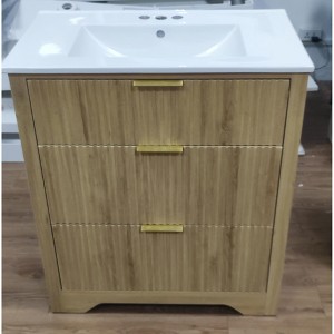 PB Board Wave 3-Drawer Vanity with Ceramic Sink, Walnut, 24” - 1 of 1