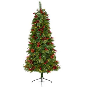 Nearly Natural 6.5-ft Norway Mixed Pine Artificial Christmas Tree with 350 Clear LED Lights, Pine Cones and Berries - 1 of 4