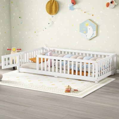 ROOMTEC Floor Bed with Safety Guardrails and Door for Kids